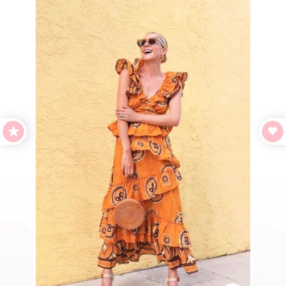 Anthropologie Gigi Gold Ruffled Boho Maxi Dress - Size M - Picture 10 of 13